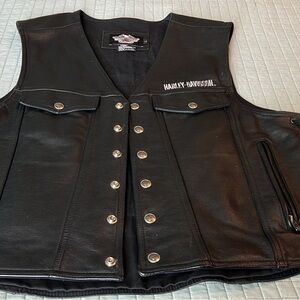Men’s Harley Davidson, leather vest with Panhead chopper patch on back